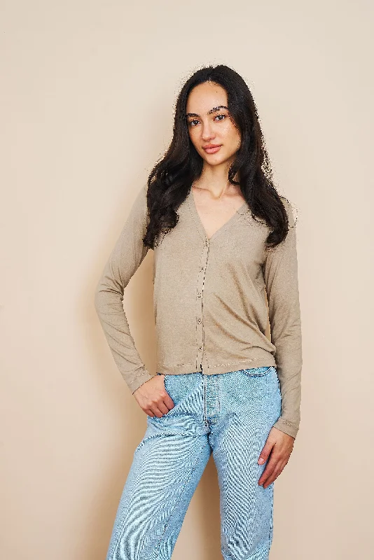 Cozy wool cardigan white -Soft Touch V-Neck Cardigan in Desert