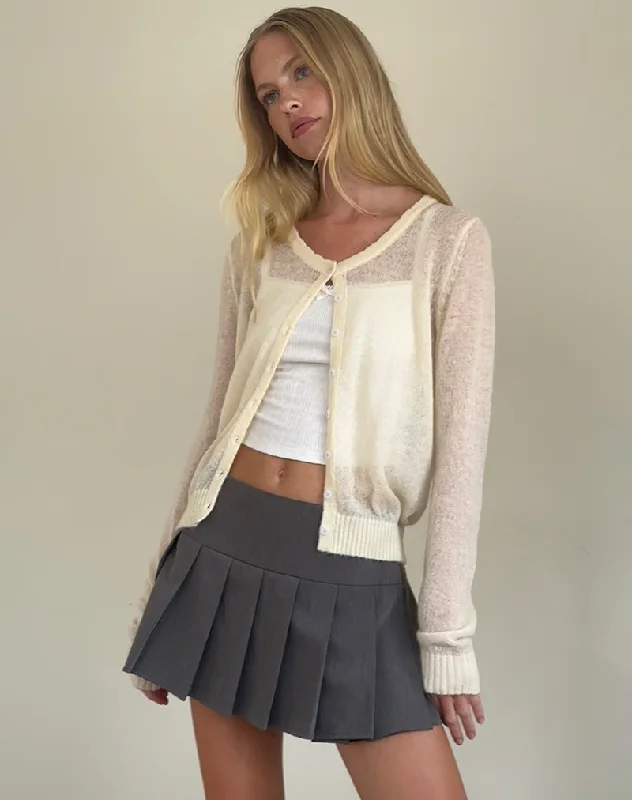 Chunky cotton cardigan black -Solana Light Knit Cardigan in Ivory