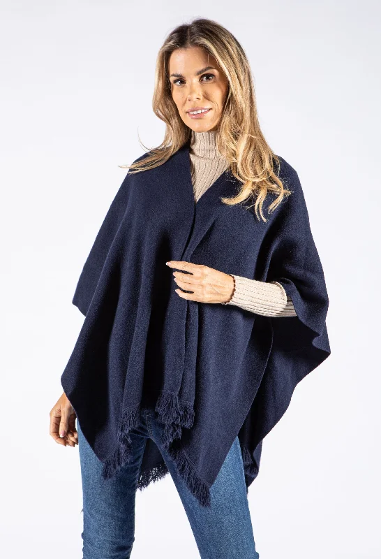 Thin wool cardigan black -Tassel End Poncho