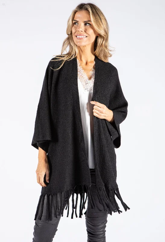 Chunky cotton cardigan grey -Tassel Hemline Cardigan