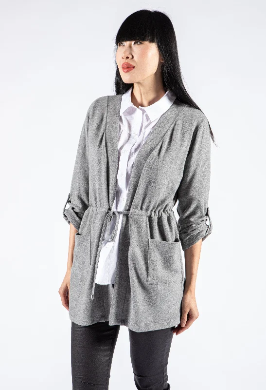 Patterned knit cardigan grey -Tie Waist Cardigan