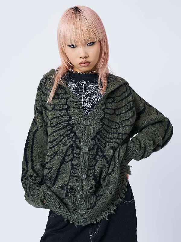 Lightweight open cardigan navy -X-Ray Jacquard Green Hooded Knit Cardigan