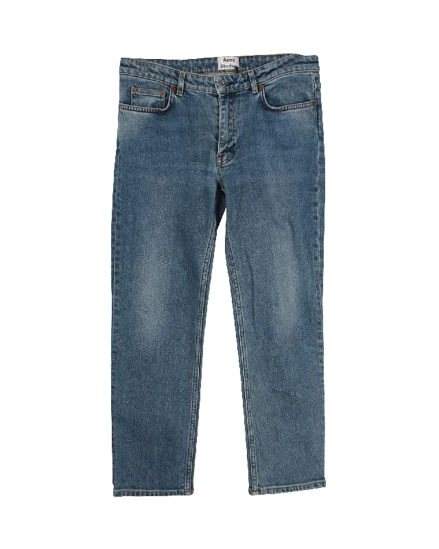 birth year jeans -Acne Studios Row Straight Cut Jeans in Blue Cotton Denim