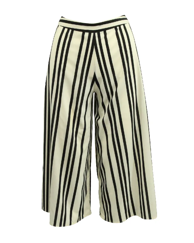 herringbone jeans texture -Alice + Olivia Striped Wide Leg Pants in White Polyester