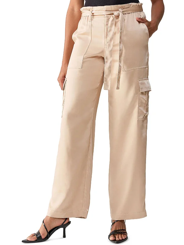 charity event pants -All Tied Up Womens Satin Wide Leg Cargo Pants