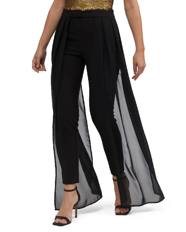 sleep pants comfy -Bebe Women's High Waist Removable Chiffon Belt Slim Pant