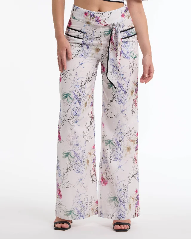 loose fit pants -BEBE Women's High Waisted Floral Flowy Pants