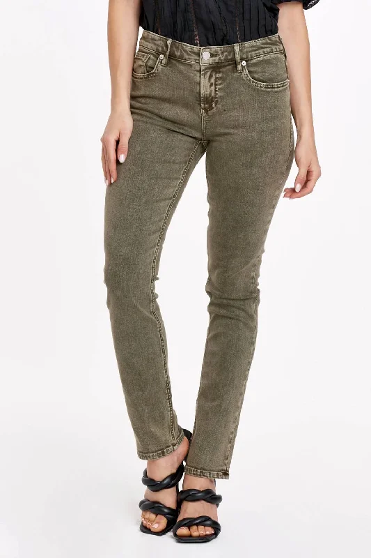 perforated jeans -Blaire High Rise Denim Jeans In Olive