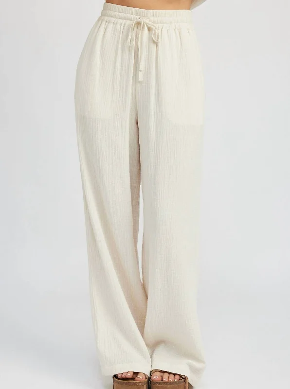 rayon pants soft -Cotton Gauze Flowy Pants In Cream