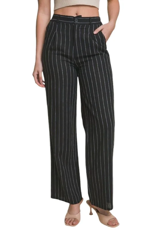 grey chino pants -Cotton Linen Straight Pants In Black/white Stripe