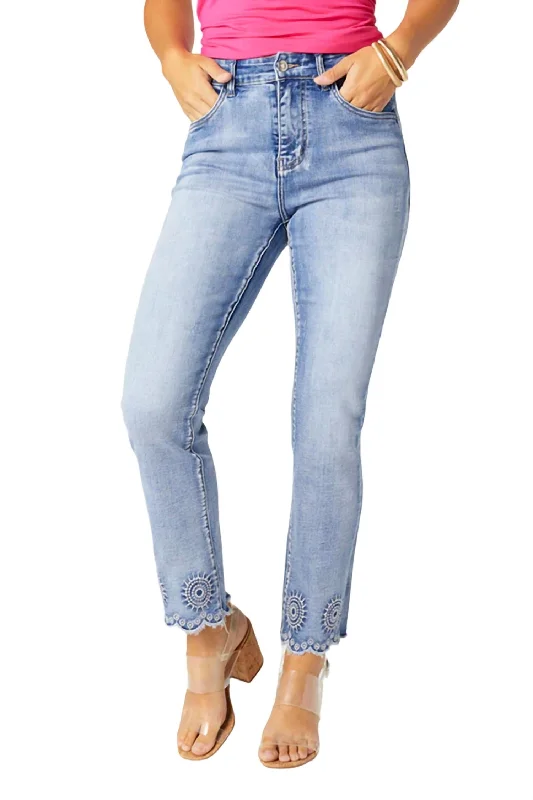 squad jeans group -Everstretch Burst Emroidery Ankle Jean In Medium Denim