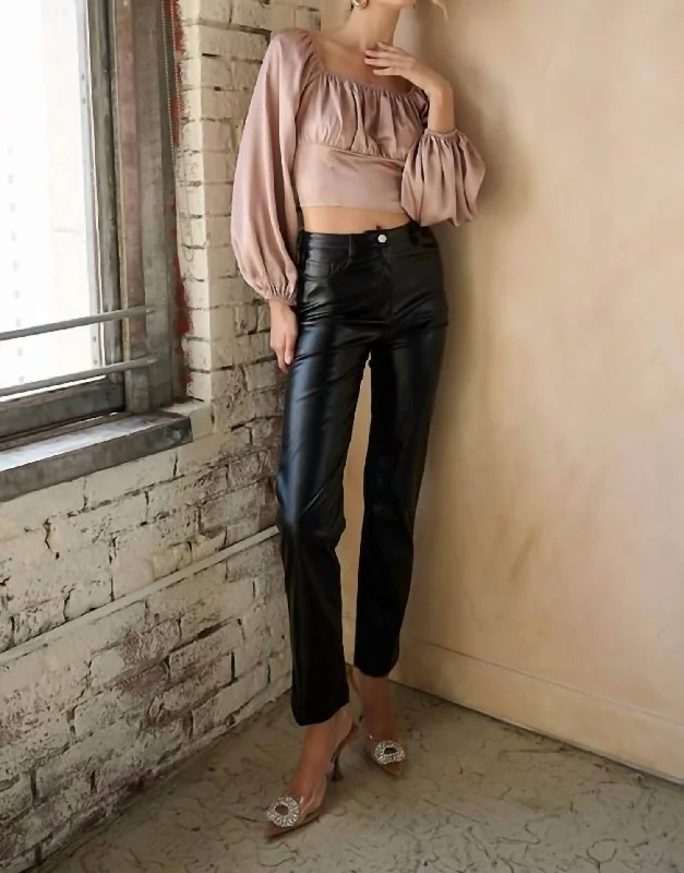 utility pants functional -Faux Leather Pants In Black