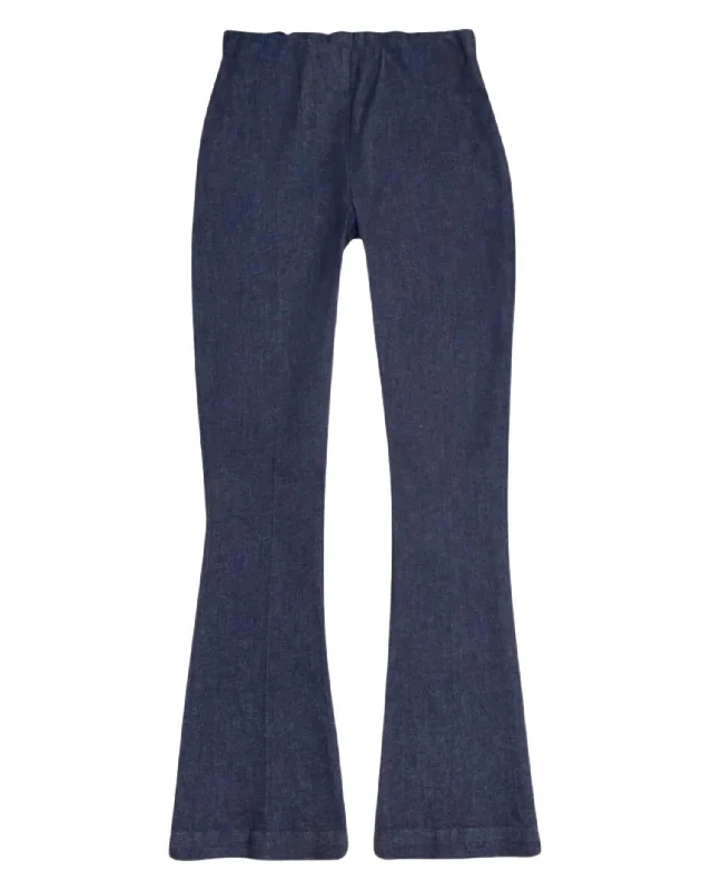 pastel pants soft -Faye Flare Cropped Pant In Indigo Stretch Denim