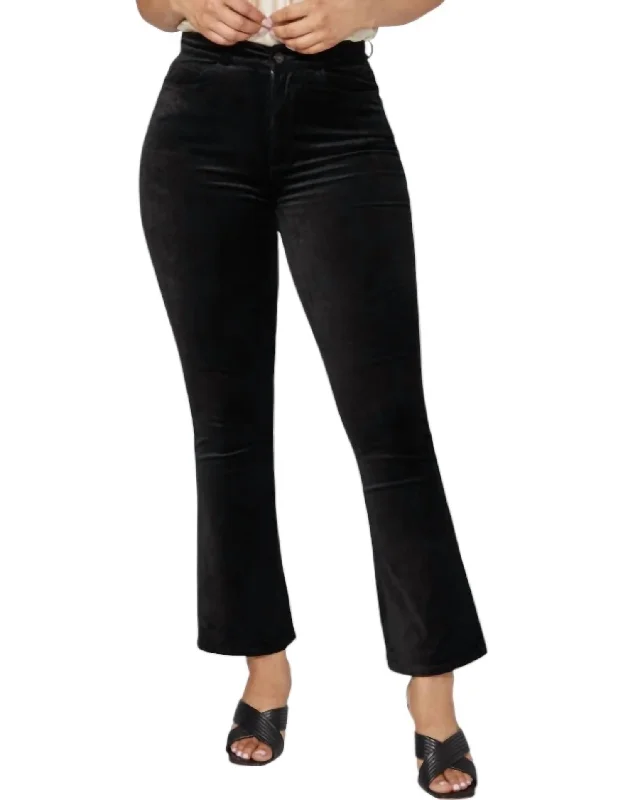 biker pants rugged -Flaunt Femme Ankle Flare Pants In Black Velvet