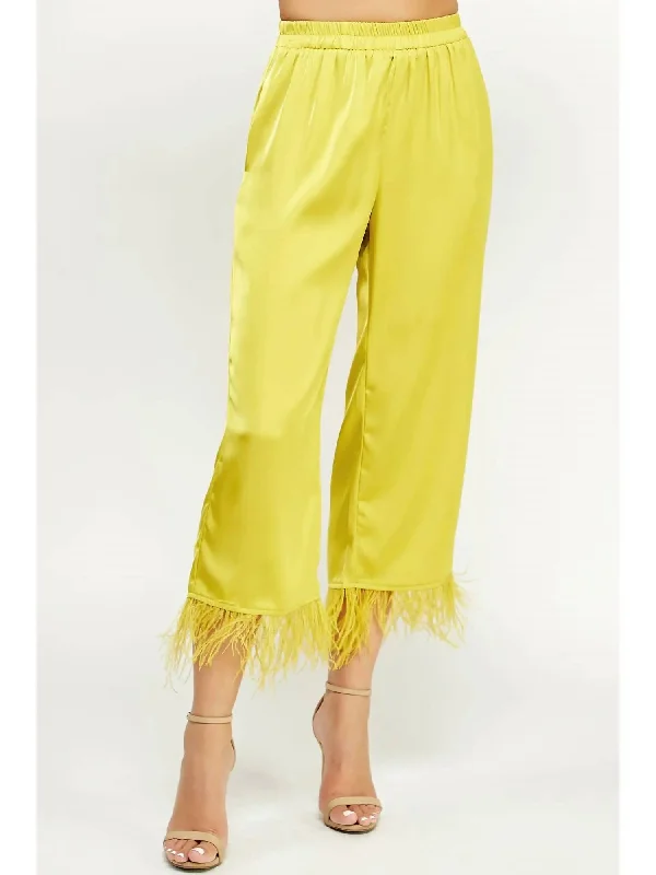 50th birthday pants -Foncy Feather Trim Pants In Chartreuse