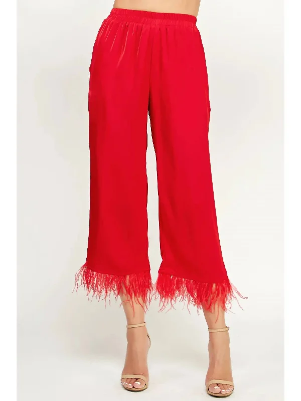 retirement jeans -Foncy Feather Trim Pants In Crimson