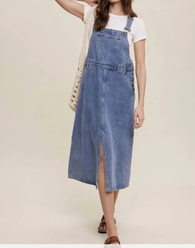 flannel lined jeans -Girl Next Door Overall Dress In Denim