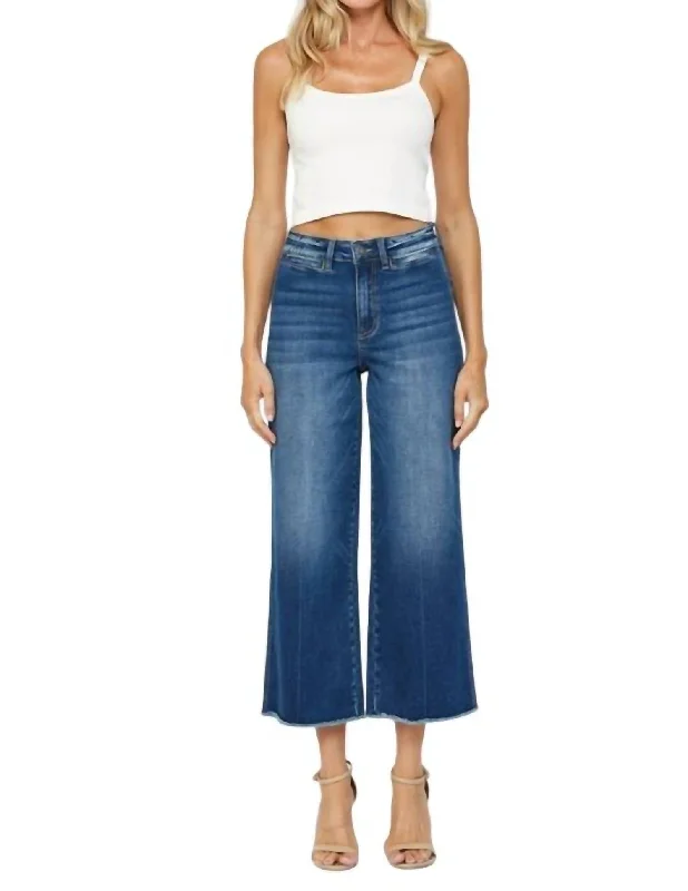 biker pants rugged -High Rise Cropped Wide Leg Jeans In Kiona