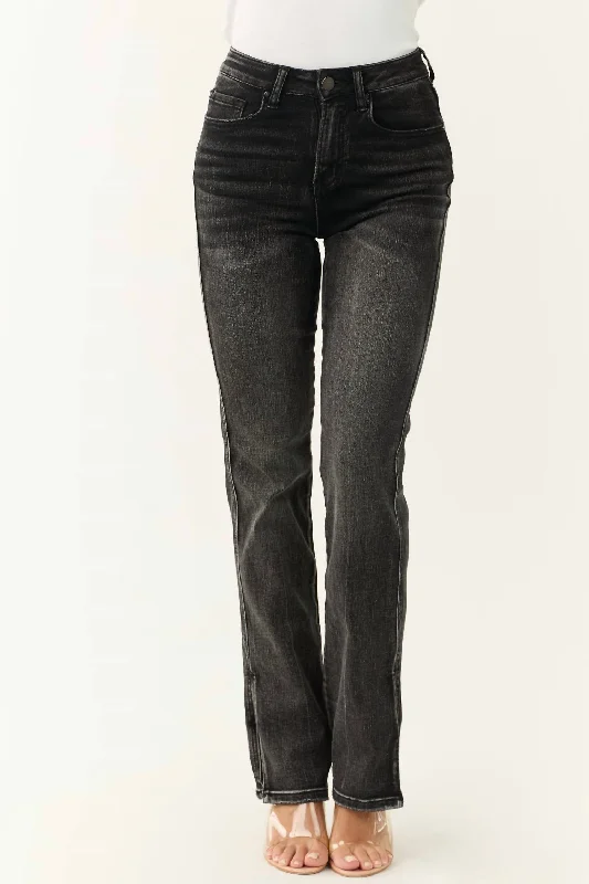 mid-range jeans -High Rise Straight Jeans With Side Slit In Black