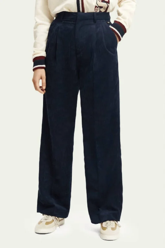 fun run jeans -High Rise Wide Leg Corduroy Trousers In Navy