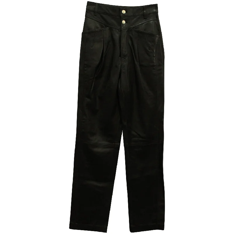 geometric pants bold -Iro Heim Pleated Straight Leg Pants in Black Leather