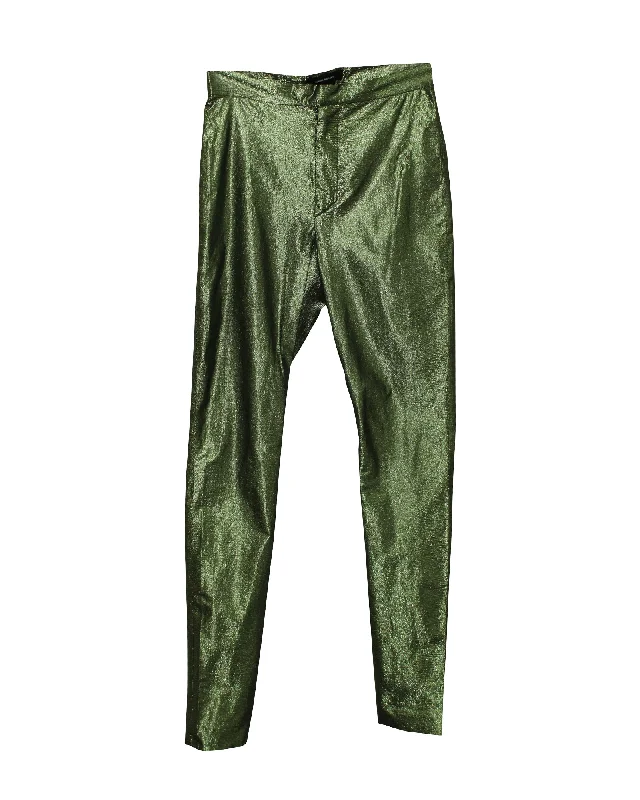 concert pants fans -Isabel Marant Shiny Trousers in Green Polyamide