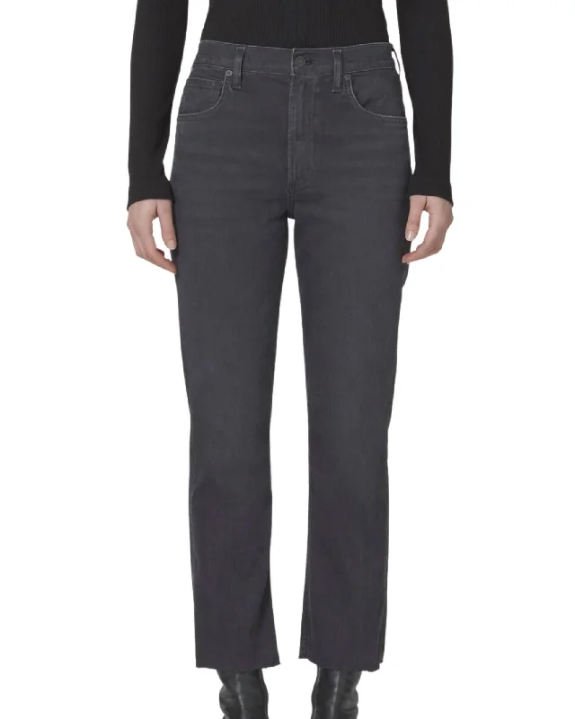 cotton pants breathable -Isola Straight Cropped Denim In Black