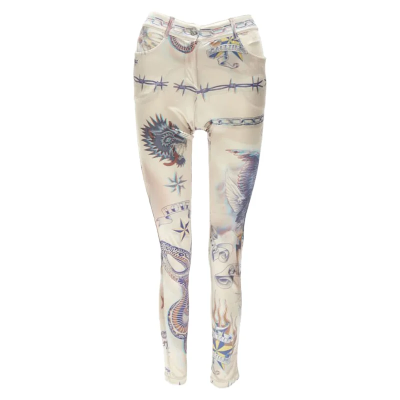 custom name jeans -Jean Paul Gaultier Punk Tattoo Print Polyamide Skinny Pants