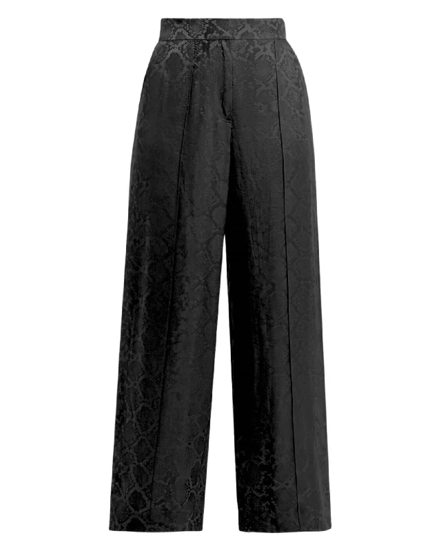 polyester pants durable -Kyra Wide Leg Pant In Black Python