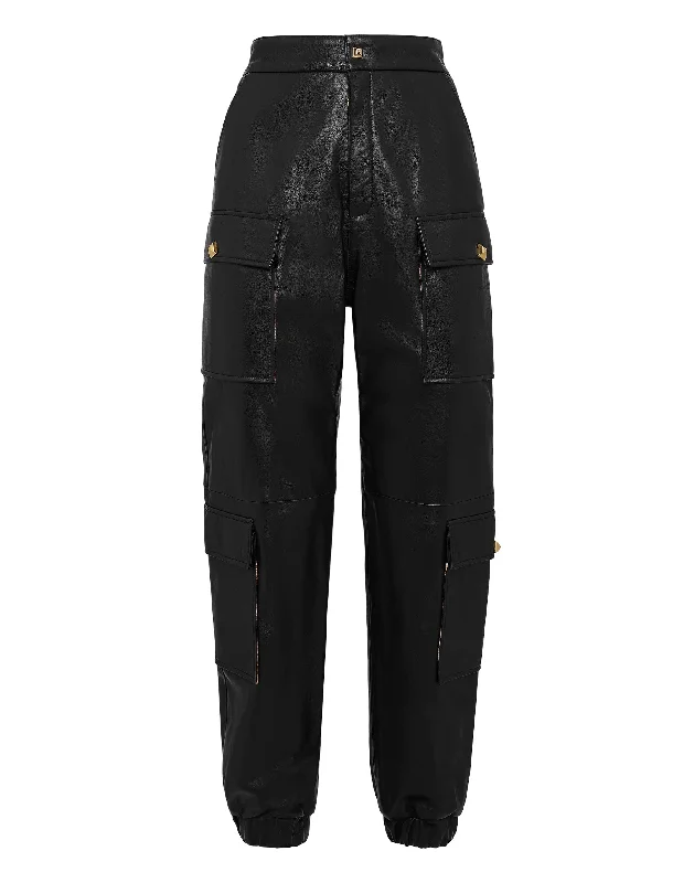 speckled pants design -Leather Jogging Trousers