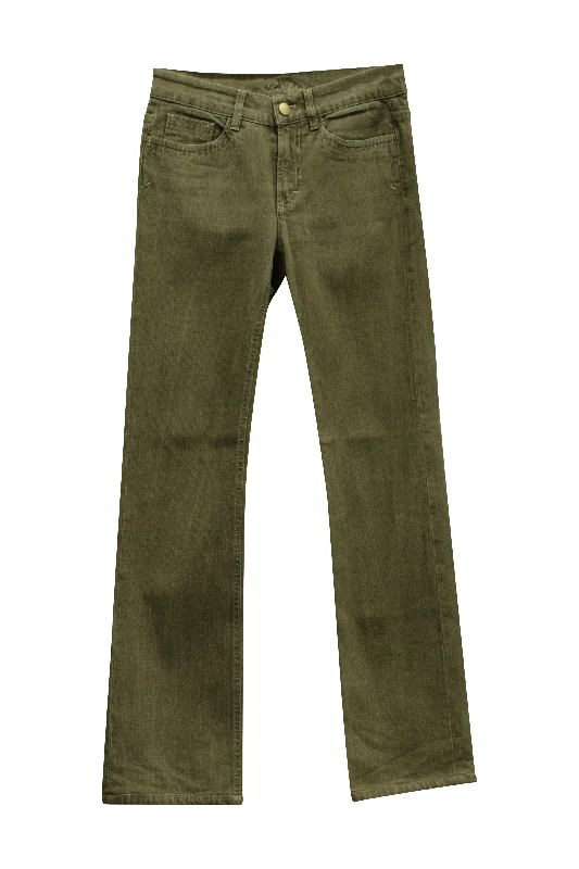 blue jeans pants -Loro Piana Straight Leg Pants in Green Cotton