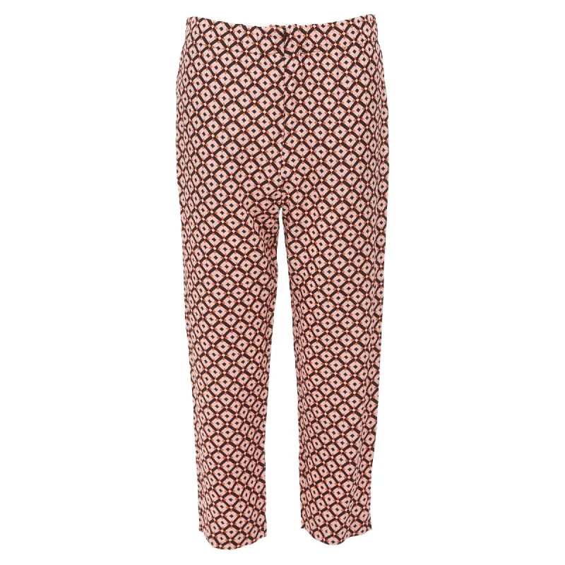 raised print pants -Marni Silk Geometric Print Elastic Waist Cropped Pants