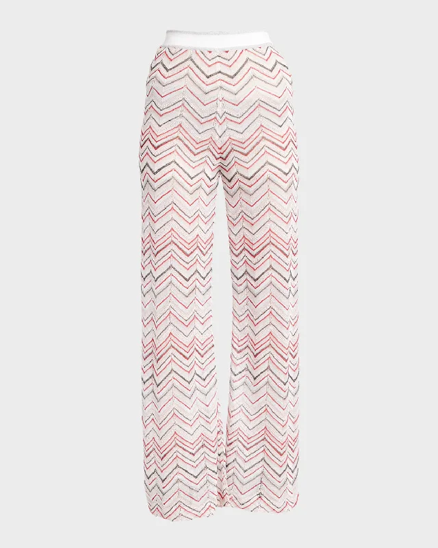 coder jeans tech -Mid-Rise Chevron Pointelle Knit Straight-Leg Pull-On Trousers