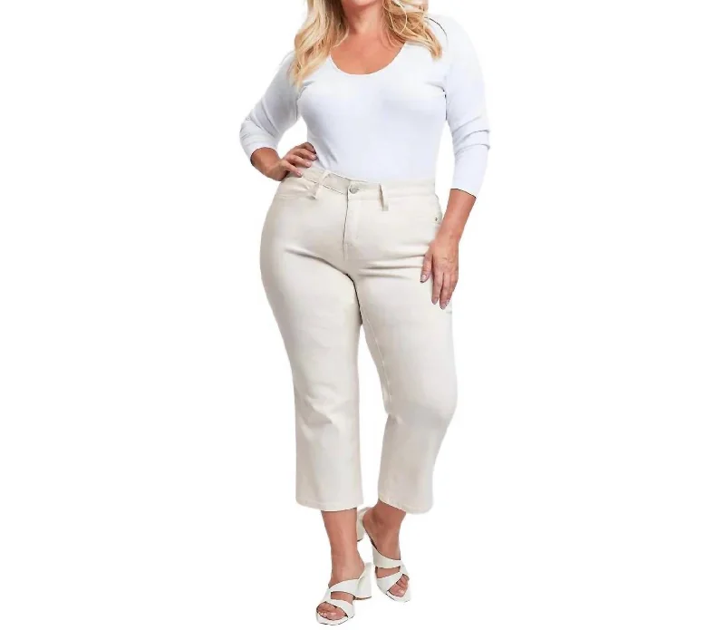 subtle pattern pants -Mid-Rise Wide Leg Cropped Pants In Gardenia