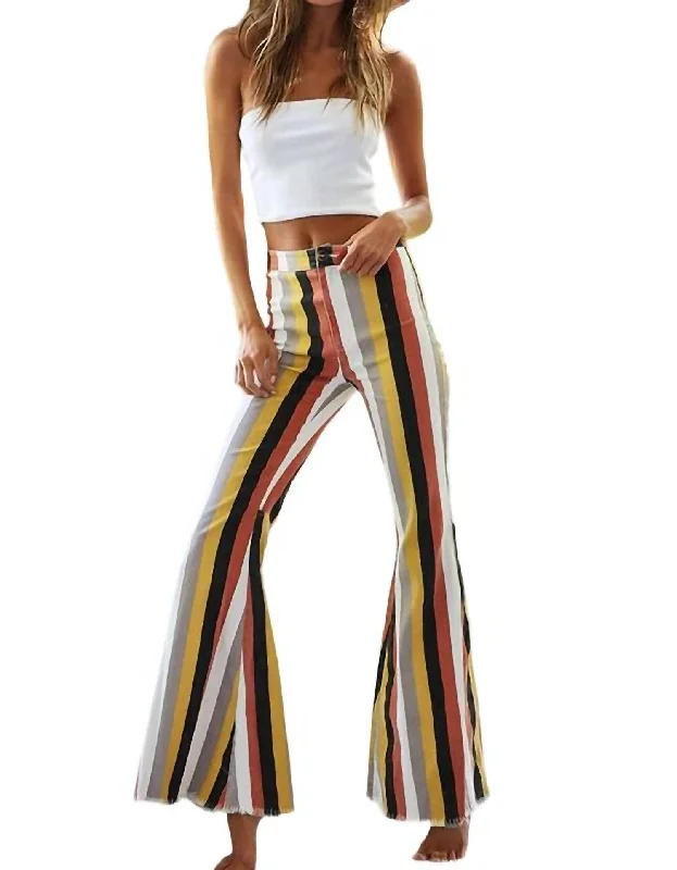 plaid pants preppy -Multicolor Stripe Bell Bottom Pants In Red Multi