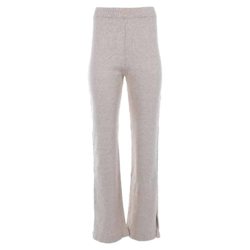 glamping pants luxe -Nanushka Knitted High-Waist Bell Pants in Beige Cotton