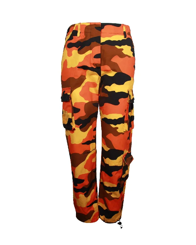 neon tie-dye pants -Off-White Camouflage Printed Cargo in Orange Cotton