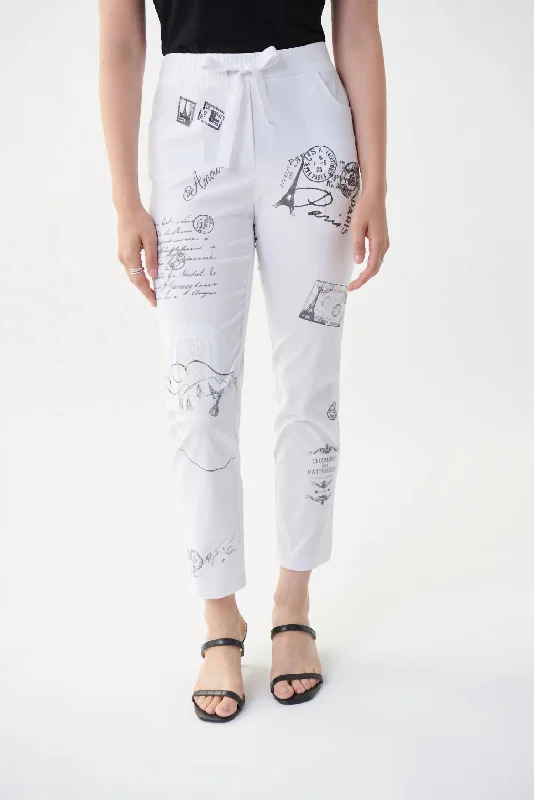 sibling pants bond -Paris Postage Print Crop Pant In White/grey