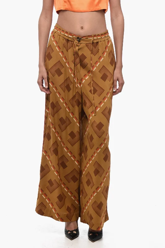 tartan pants heritage -Pierre-Louis Mascia Silk Palazzo Pants with Geometric Pattern