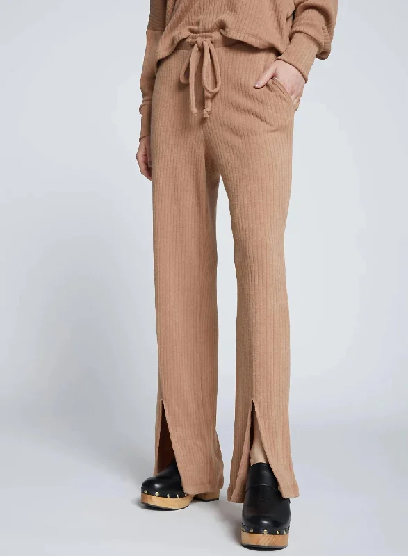 midweight pants -Rachel Chunky Rib Front Slit Tie Pant In Toffee