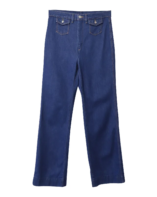 tonal stitch pants -Re/done Straight Leg Denim Jeans in Blue Cotton