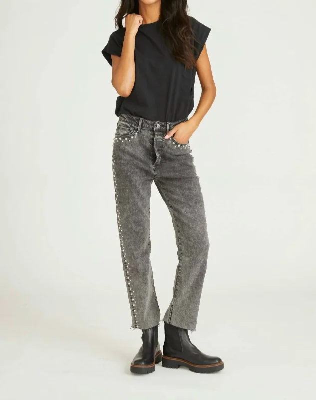 chambray pants light -Royce X Blizzard Studded Jeans In Charcoal Denim