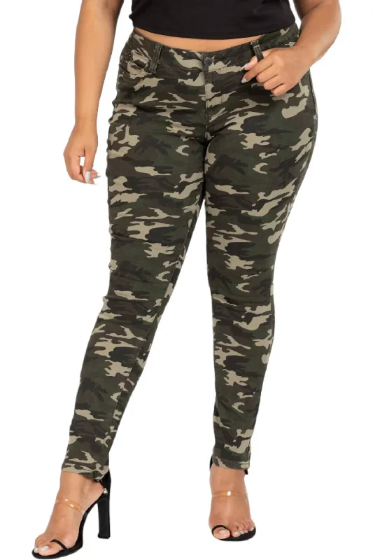 fishing pants rugged -Skinny Jeans - Plus In Green Camo