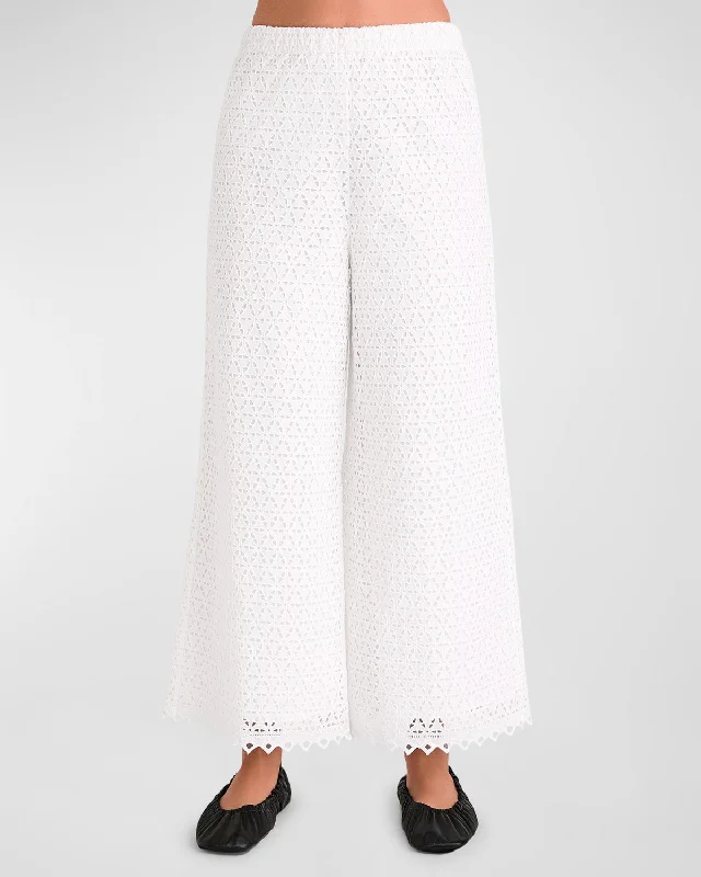 business casual pants -Spector Cropped Wide-Leg Eyelet Pants