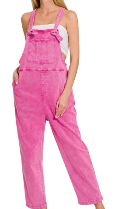 speckled pants design -Straight Leg Overalls In Pink