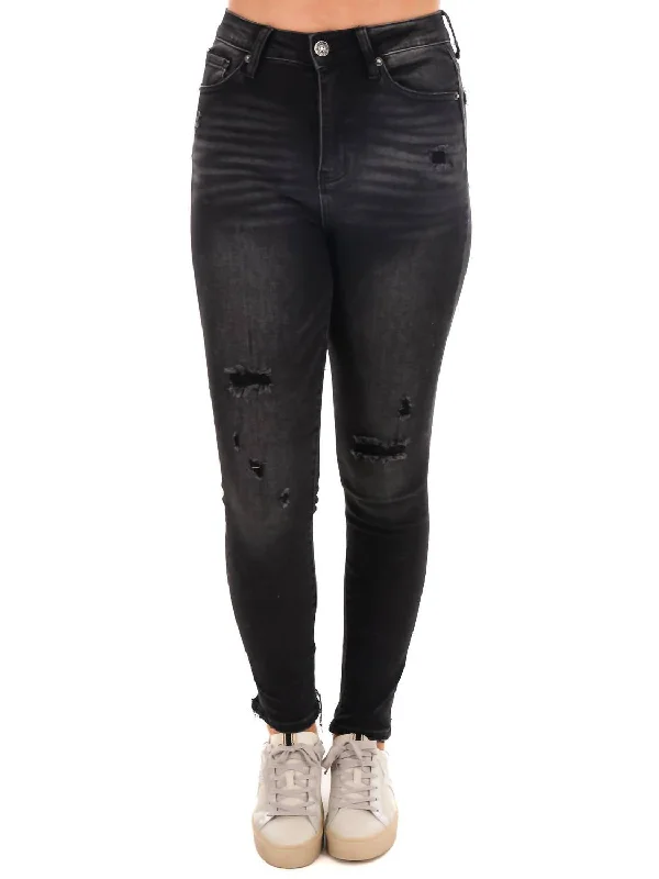 laser-cut pants -Time Of Your Life Vintage Skinny Jeans In Black