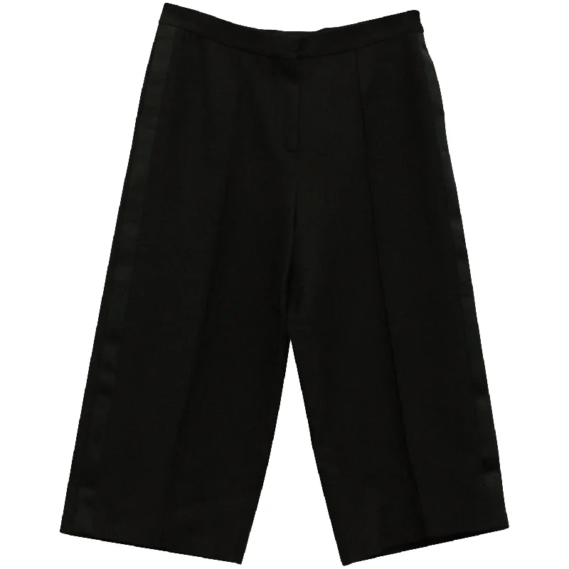 hiking pants durable -Valentino Cropped Wide Leg Pants in Black Wool