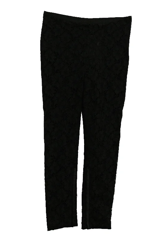 contrast stitch jeans -Valentino Lace Pants With Side Zip in Black Viscose