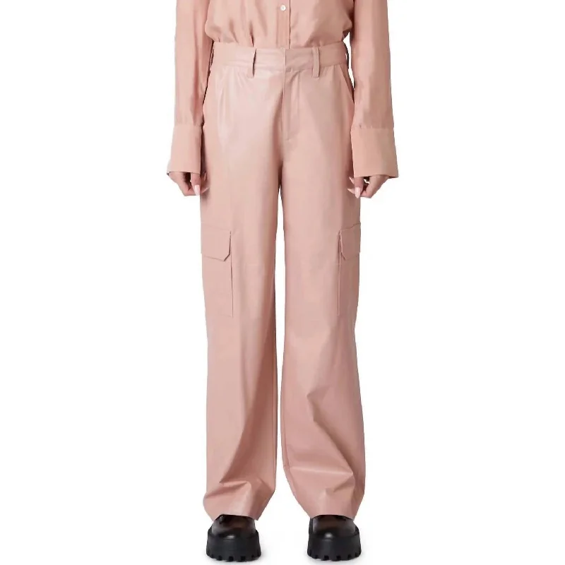 button-fly pants -Vegan Leather Cargo Pant In Pink