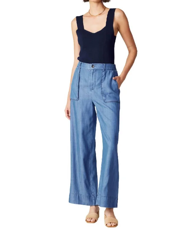 padded pants cozy -Wide Cargo Pants Side Pocket In Chambray